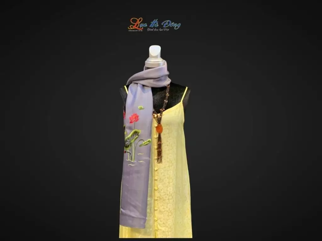 Khăn lụa trơn thêu sen tím xám