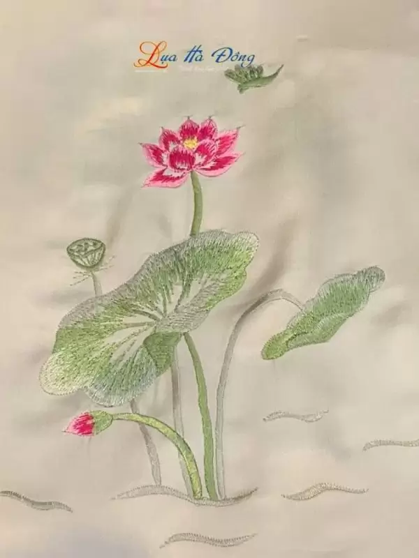 Khăn lụa trơn thêu sen trắng ngọc trai