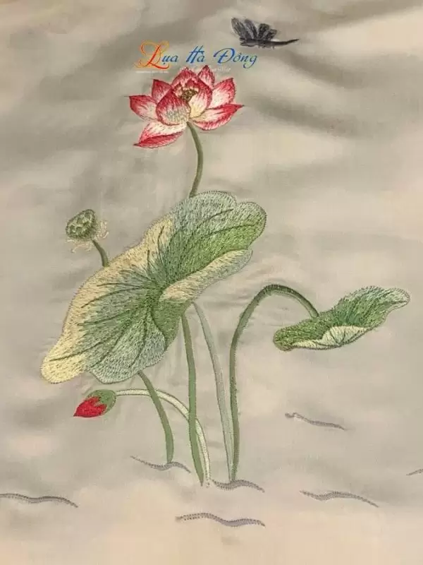 Khăn lụa trơn thêu sen trắng ngọc trai