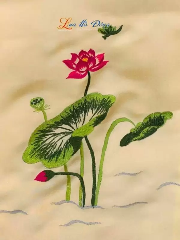 Khăn lụa trơn thêu sen vàng mỡ gà