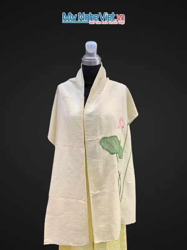 Khăn lụa đũi họa tiết hoa sen thêu tay 100% silk