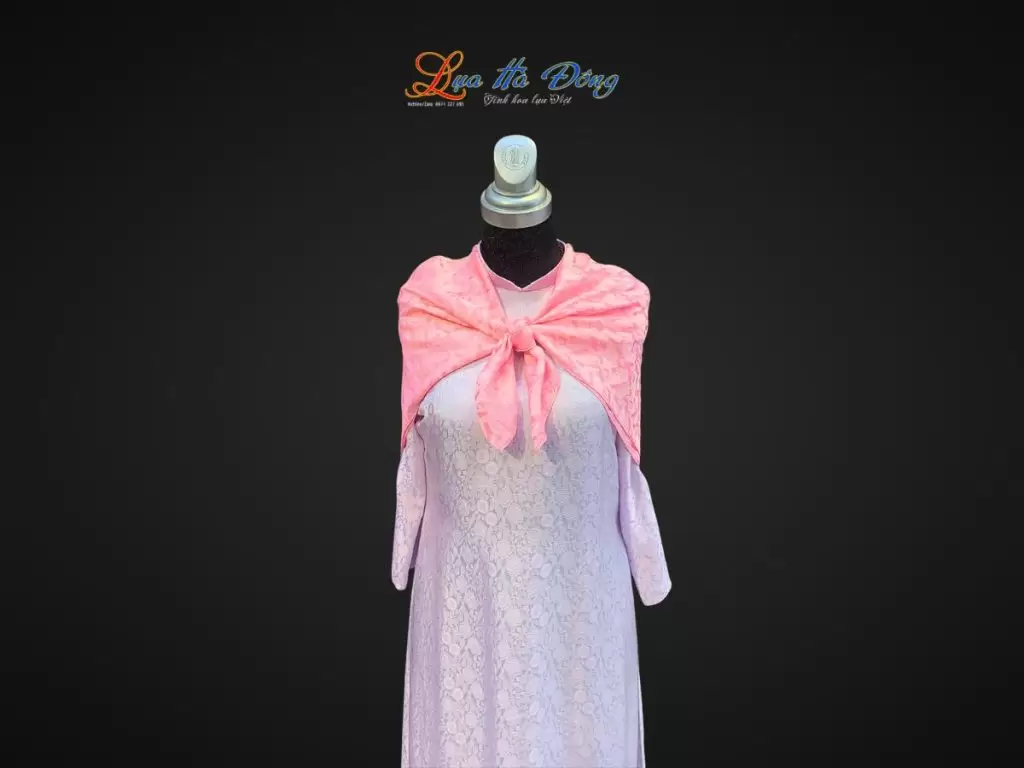 Khăn lụa thêu tay đuôi công hồng