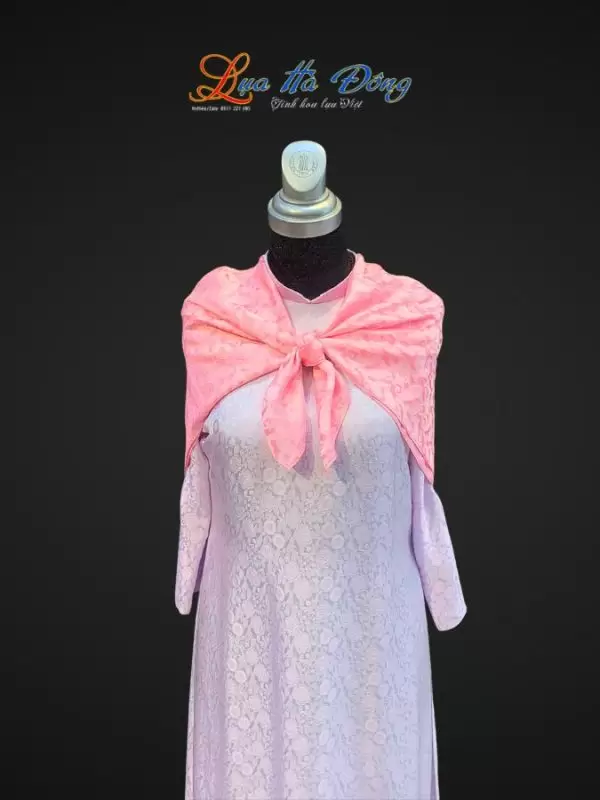 Khăn lụa thêu tay đuôi công hồng