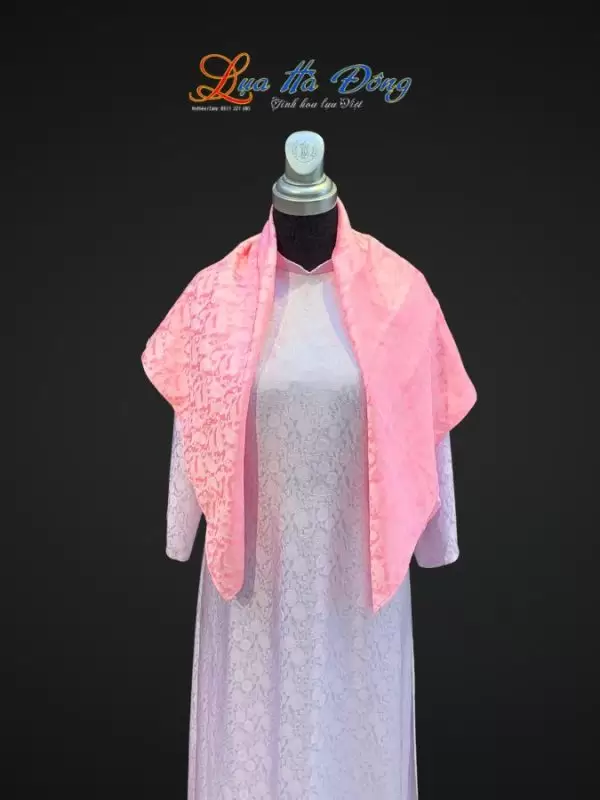 Khăn lụa thêu tay đuôi công hồng