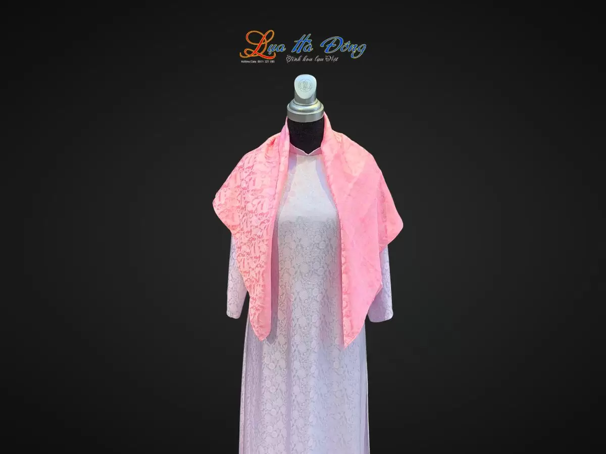 Khăn lụa thêu tay đuôi công hồng