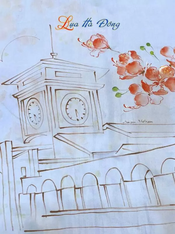 Khăn lụa tơ tằm vẽ tay chợ Bến Thành