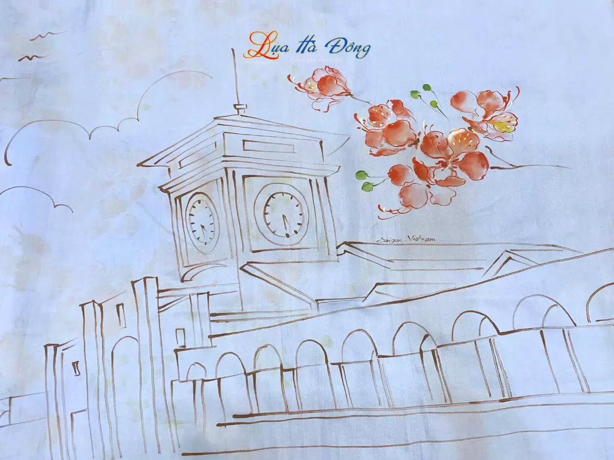 Khăn lụa tơ tằm vẽ tay chợ Bến Thành