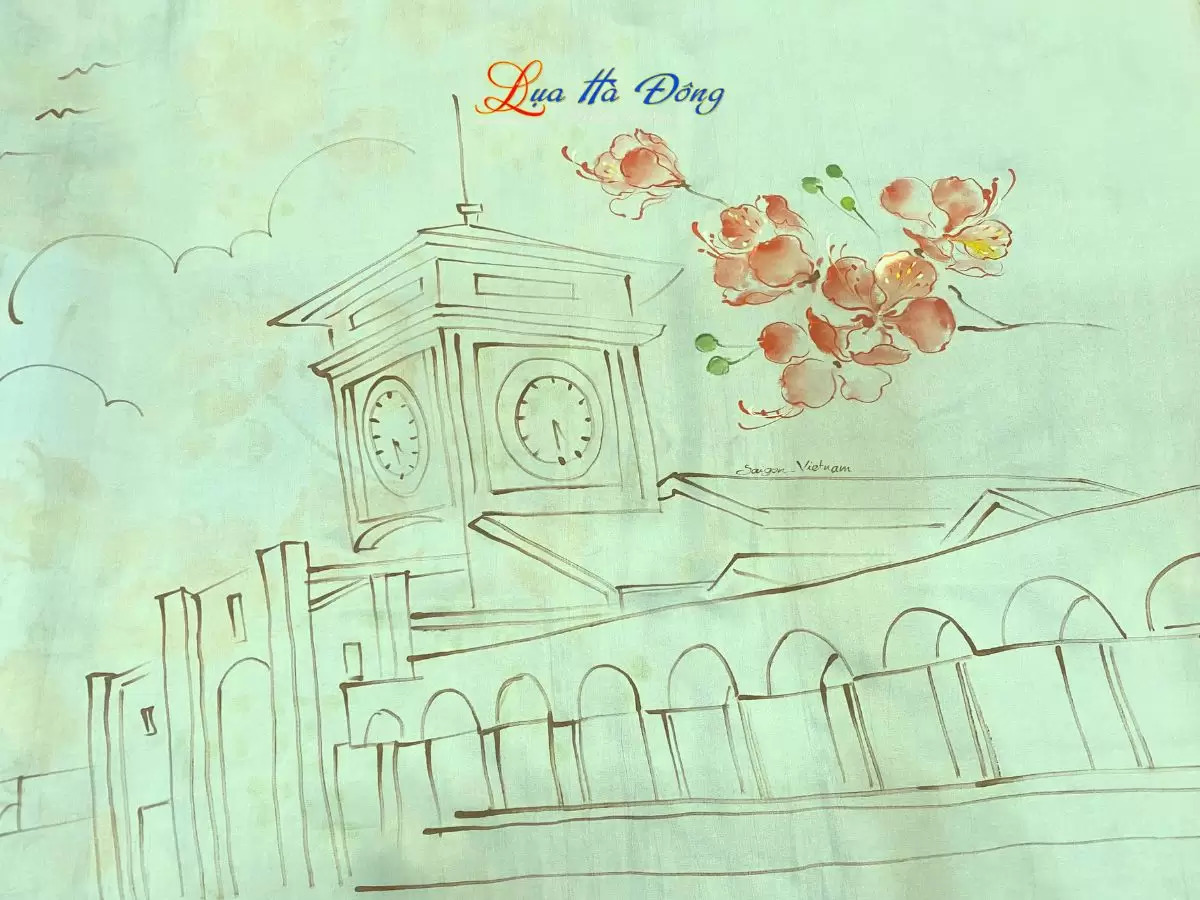 Khăn lụa tơ tằm vẽ tay chợ Bến Thành