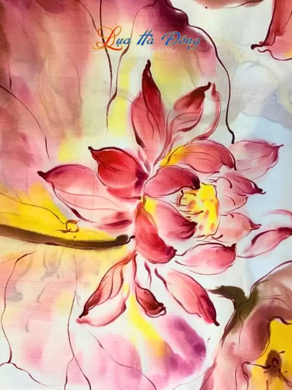 Khăn lụa tơ tằm màu trắng hoa sen