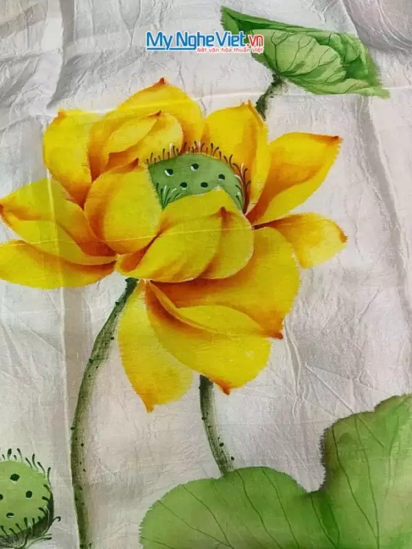 Khăn lụa tơ tằm vẽ tay hoa sen