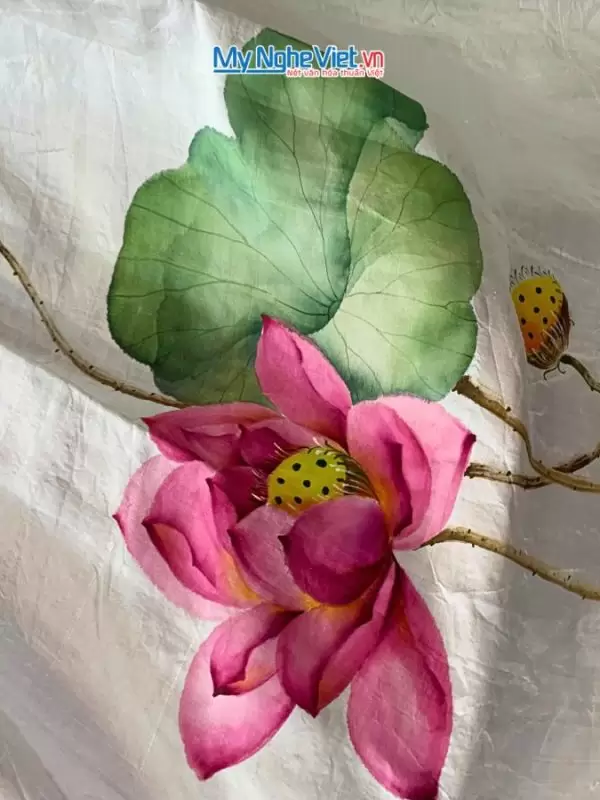 Khăn lụa tơ tằm vẽ tay hoa sen
