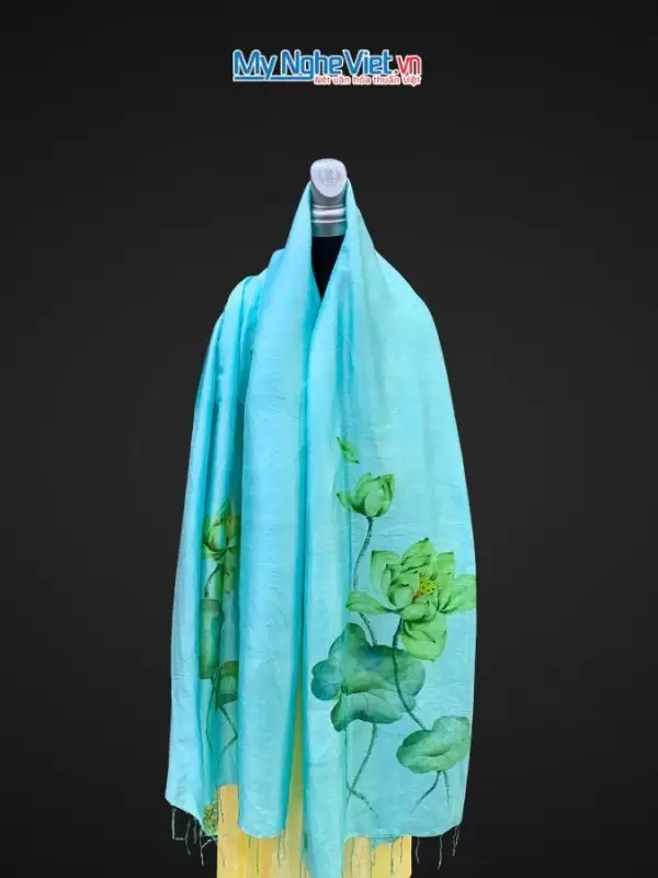 Khăn lụa tơ tằm vẽ tay hoa sen