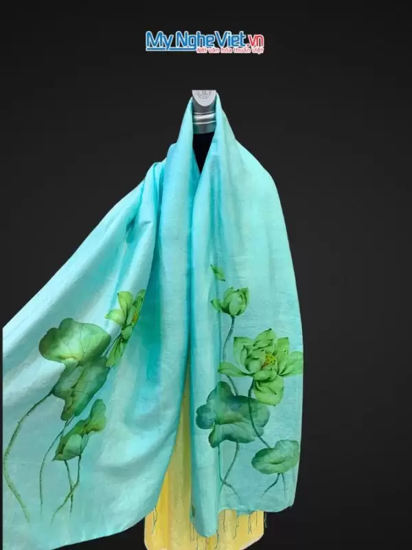 Khăn lụa tơ tằm vẽ tay hoa sen