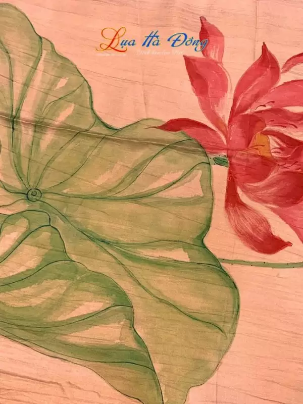 Khăn lụa tơ tằm vẽ tay sen hồng cam