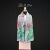 Khăn lụa tơ tằm vẽ tay sen màu xanh