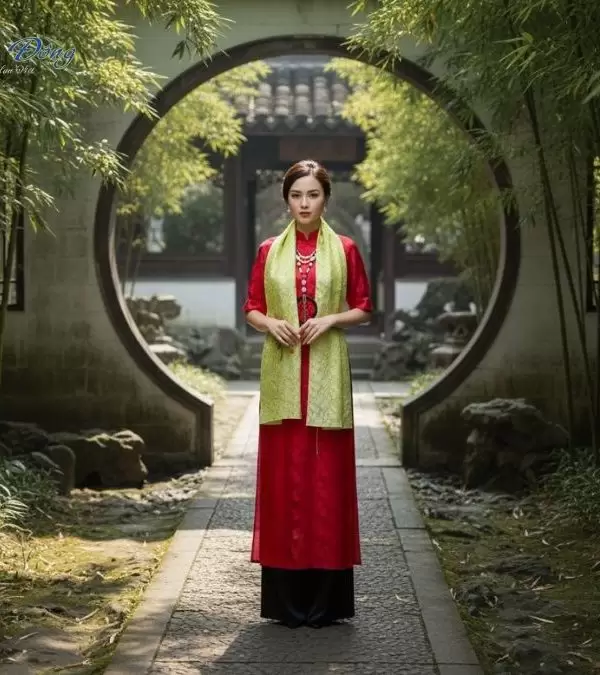 Khăn lụa thêu tay đuôi công xanh cốm