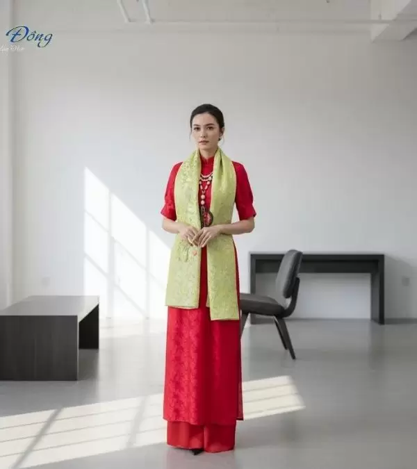 Khăn lụa thêu tay đuôi công xanh cốm