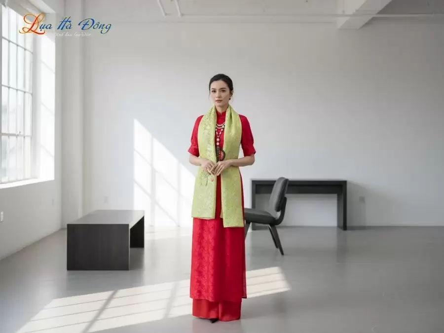 Khăn lụa thêu tay đuôi công xanh cốm