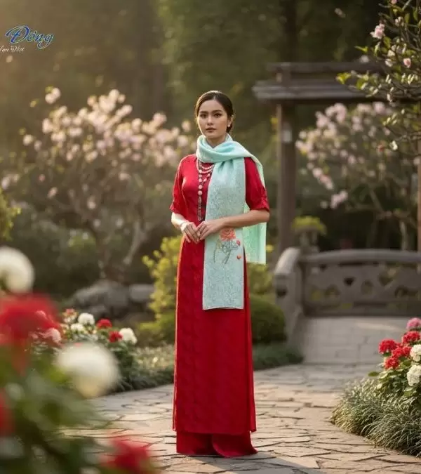 Khăn lụa thêu tay đuôi công xanh mint