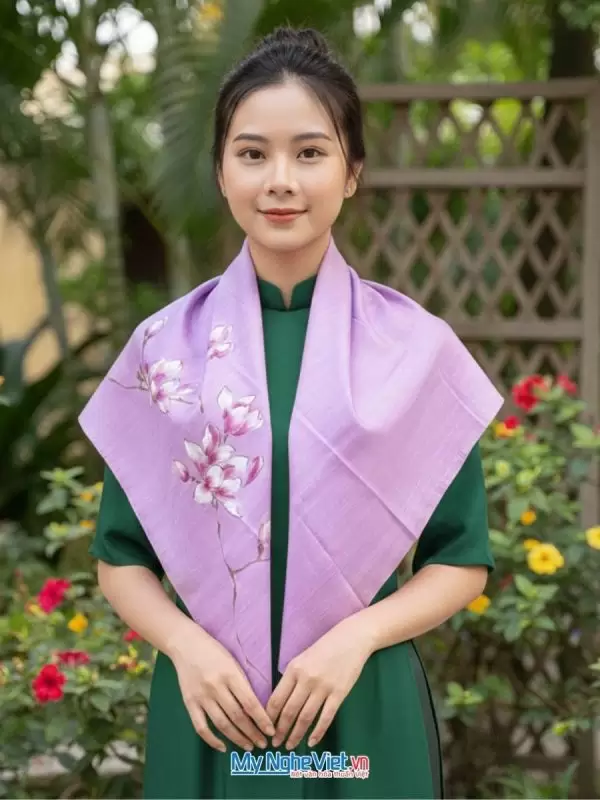 Khăn lụa vuông tơ tằm vẽ hoa