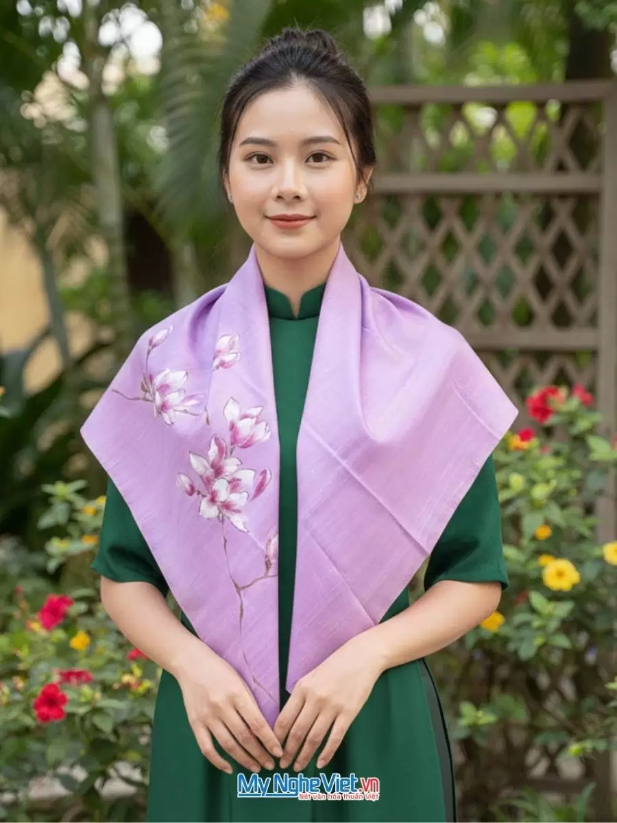 Khăn lụa vuông tơ tằm vẽ hoa