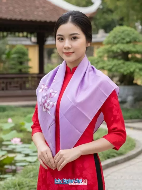 Khăn lụa vuông tơ tằm vẽ hoa