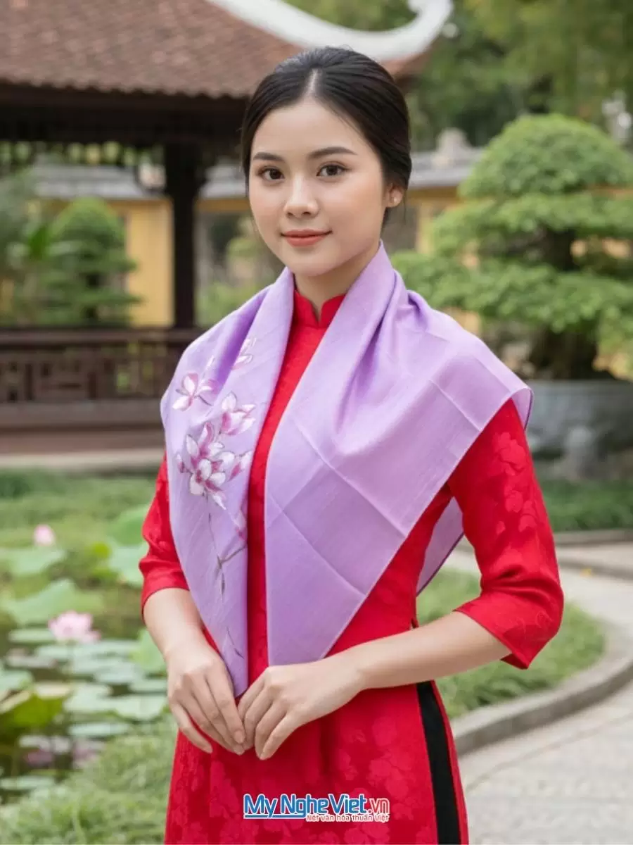 Khăn lụa vuông tơ tằm vẽ hoa