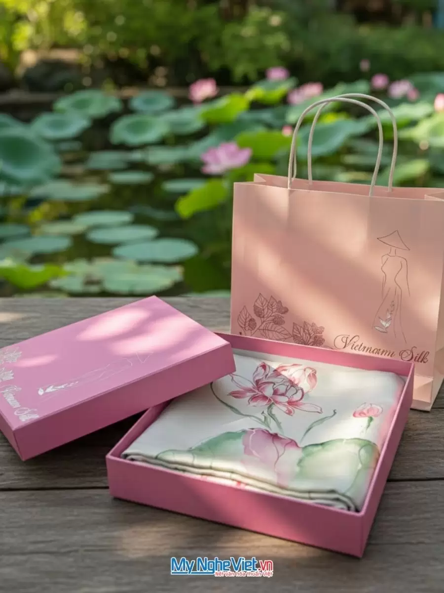 Khăn lụa vuông tơ tằm vẽ hoa