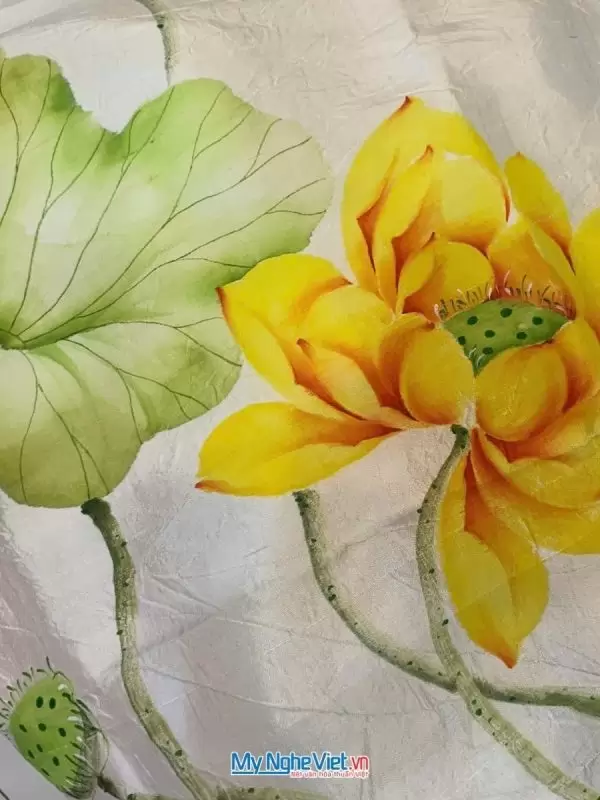 Khăn lụa tơ tằm vẽ tay hoa sen cao cấp