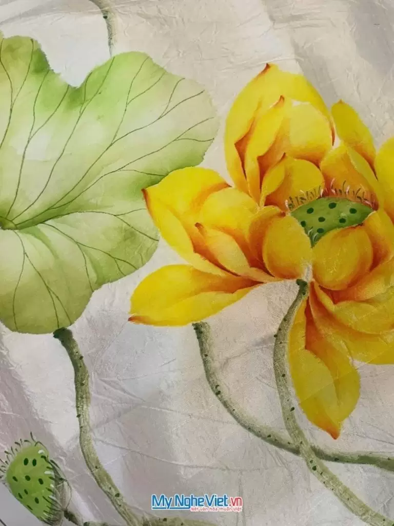 Khăn lụa tơ tằm vẽ tay hoa sen cao cấp