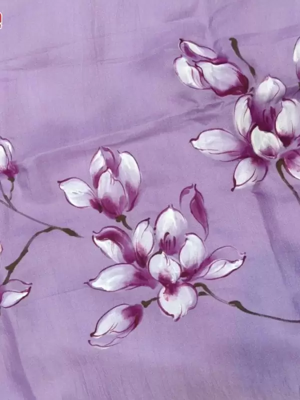 Khăn lụa vuông tơ tằm màu tím vẽ hoa