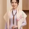 Khăn lụa vuông tơ tằm vẽ hoa màu cam