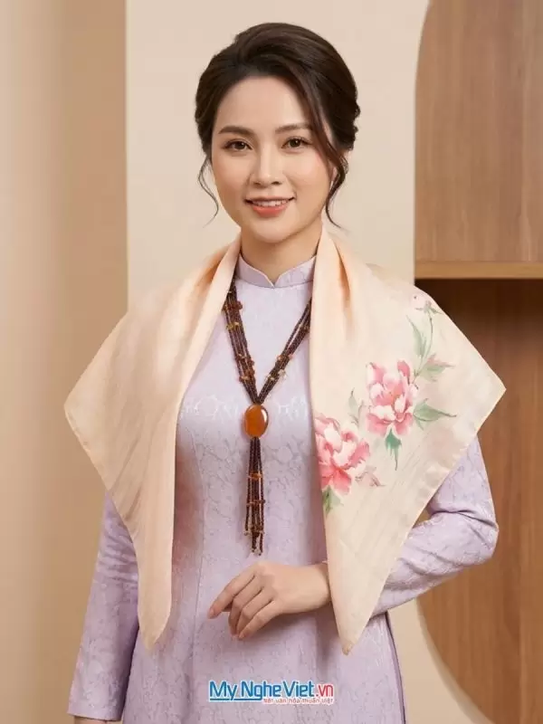 Khăn lụa vuông tơ tằm vẽ hoa màu cam