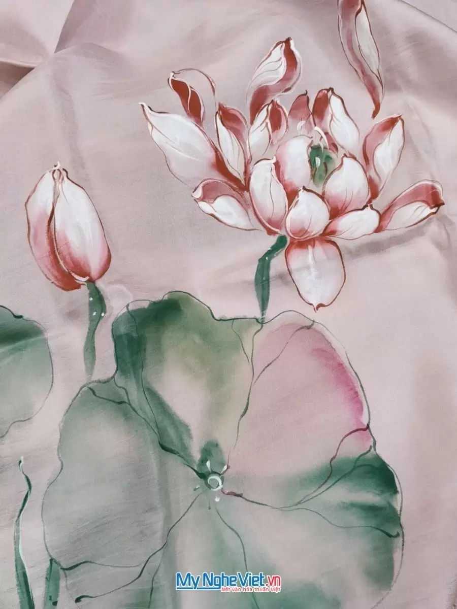 Khăn lụa vuông tơ tằm vẽ hoa