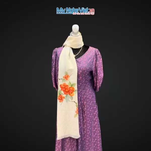 Khăn lụa đũi họa tiết hoa vẽ tay 100% silk cao cấp
