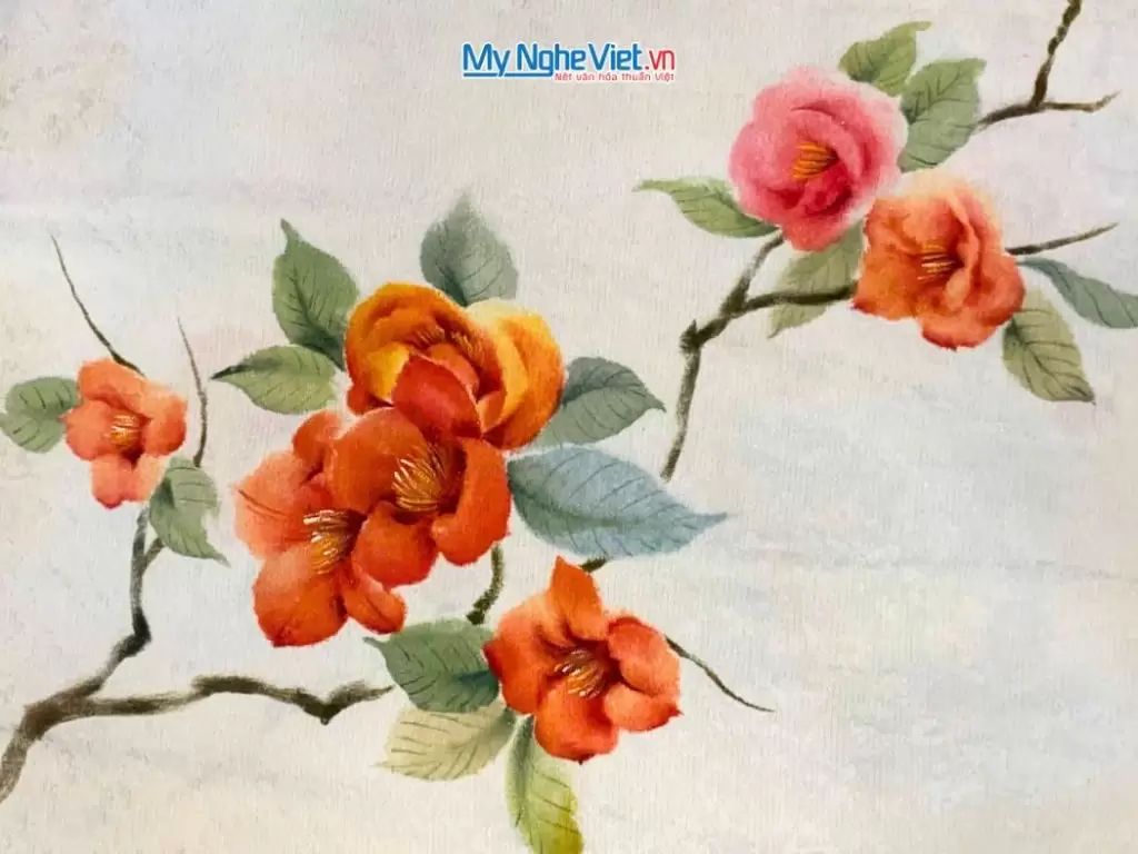 Khăn lụa đũi họa tiết hoa vẽ tay 100% silk cao cấp