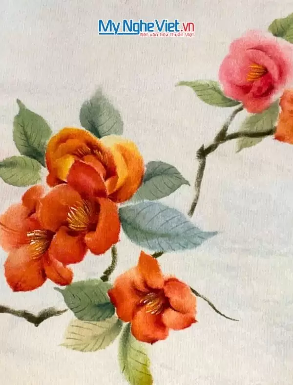 Khăn lụa đũi họa tiết hoa vẽ tay 100% silk cao cấp