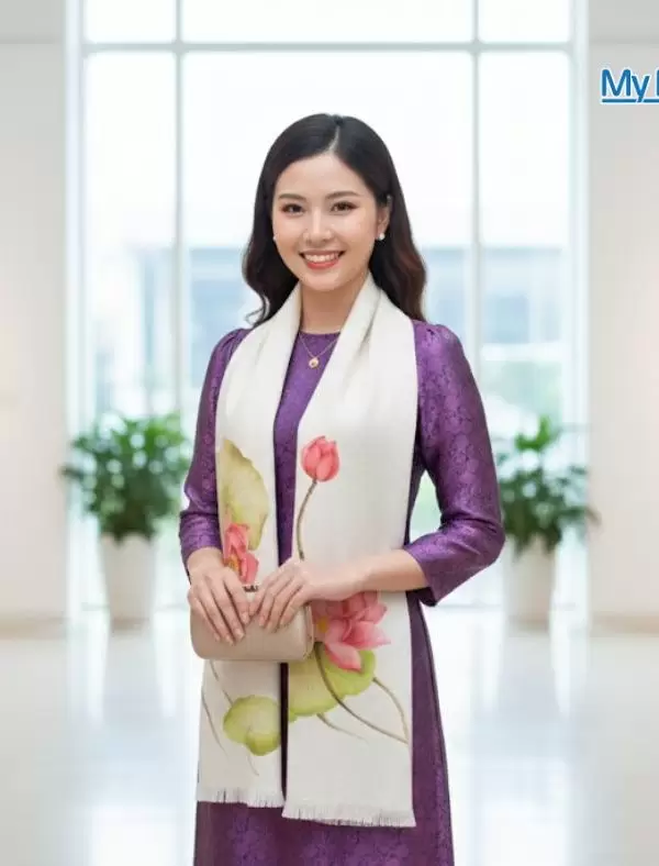 Khăn lụa đũi họa tiết hoa vẽ tay 100% silk cao cấp