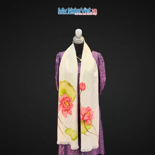 Khăn lụa đũi họa tiết hoa vẽ tay 100% silk cao cấp