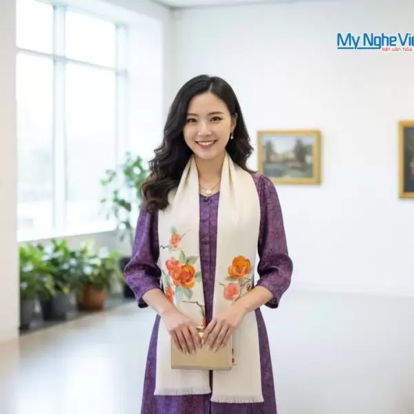 Khăn lụa đũi họa tiết hoa vẽ tay 100% silk cao cấp