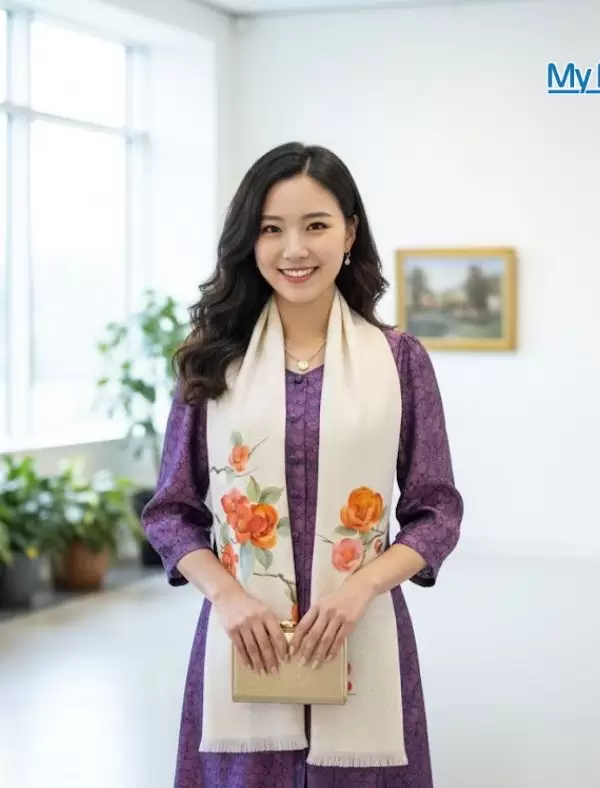 Khăn lụa đũi họa tiết hoa vẽ tay 100% silk cao cấp