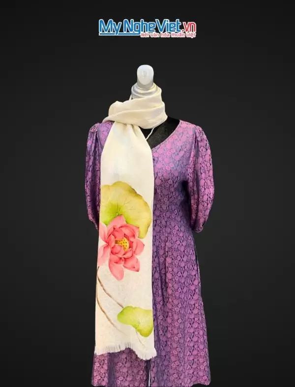 Khăn lụa đũi họa tiết hoa vẽ tay 100% silk cao cấp