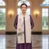 Khăn lụa đũi họa tiết hoa sen thêu tay màu trắng 100% silk cao cấp