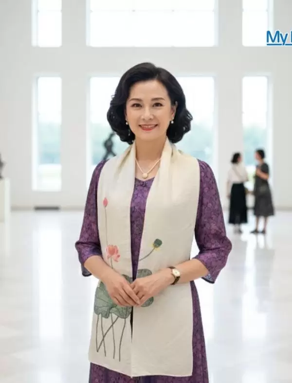 Khăn lụa đũi họa tiết hoa sen thêu tay màu trắng 100% silk cao cấp