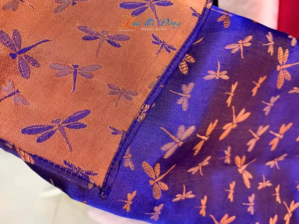 Khăn lụa tơ tằm dài họa tiết chuồn chuồn tím cam