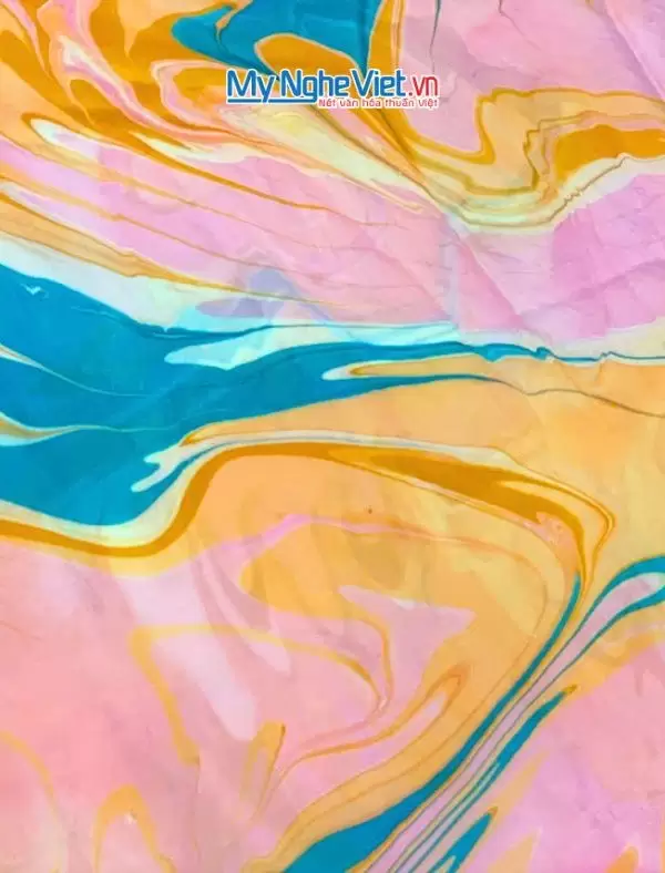 Khăn Lụa Vuông Thủy Ấn Tơ Tằm Màu Hồng Xanh