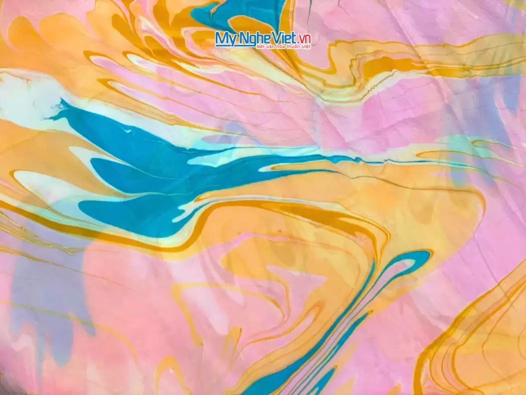 Khăn Lụa Vuông Thủy Ấn Tơ Tằm Màu Hồng Xanh