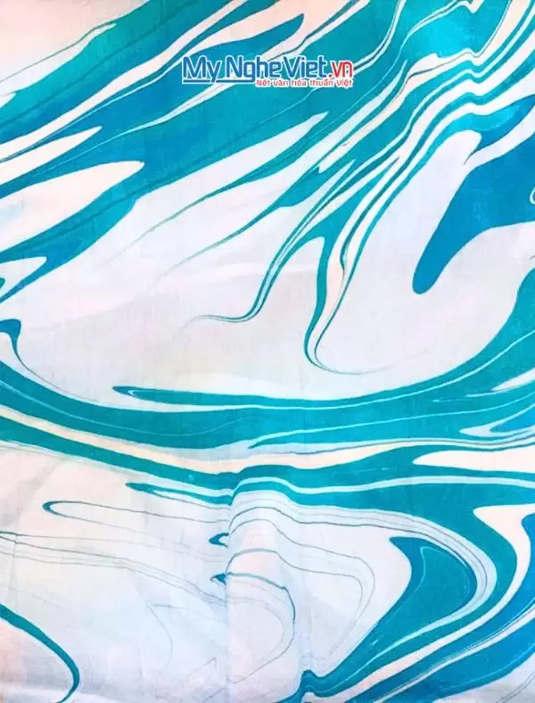 Khăn Lụa Vuông Thủy Ấn Tơ Tằm Màu Xanh