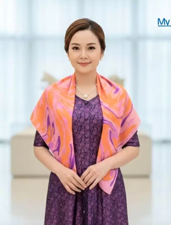 Khăn Lụa Vuông Thủy Ấn Tơ Tằm Màu Hồng Cam