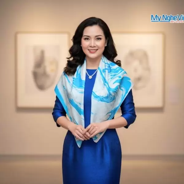 Khăn Lụa Vuông Thủy Ấn Tơ Tằm Màu Xanh